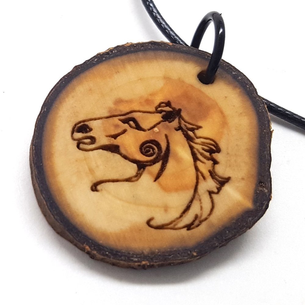 Celtic Horse Wooden Pendant Necklace